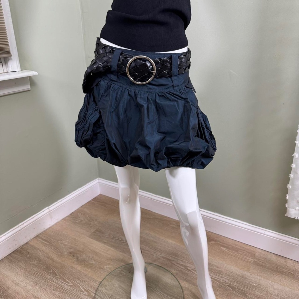 Metallic Navy Bubble Parachute Skirt‎ w/ Drawstring Pockets – Y2K / Harajuku